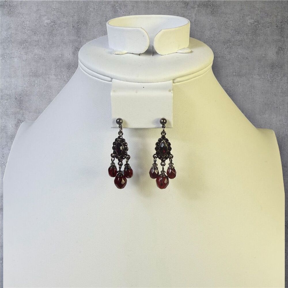 340. Avon Red Chandelier Earrings Vintage Style Elegant Special Occasion